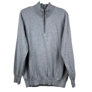 L.L. Bean Men's Wicked Soft Cotton/Cashmere Sweater 1/4 Zip Mock Neck Gray Large